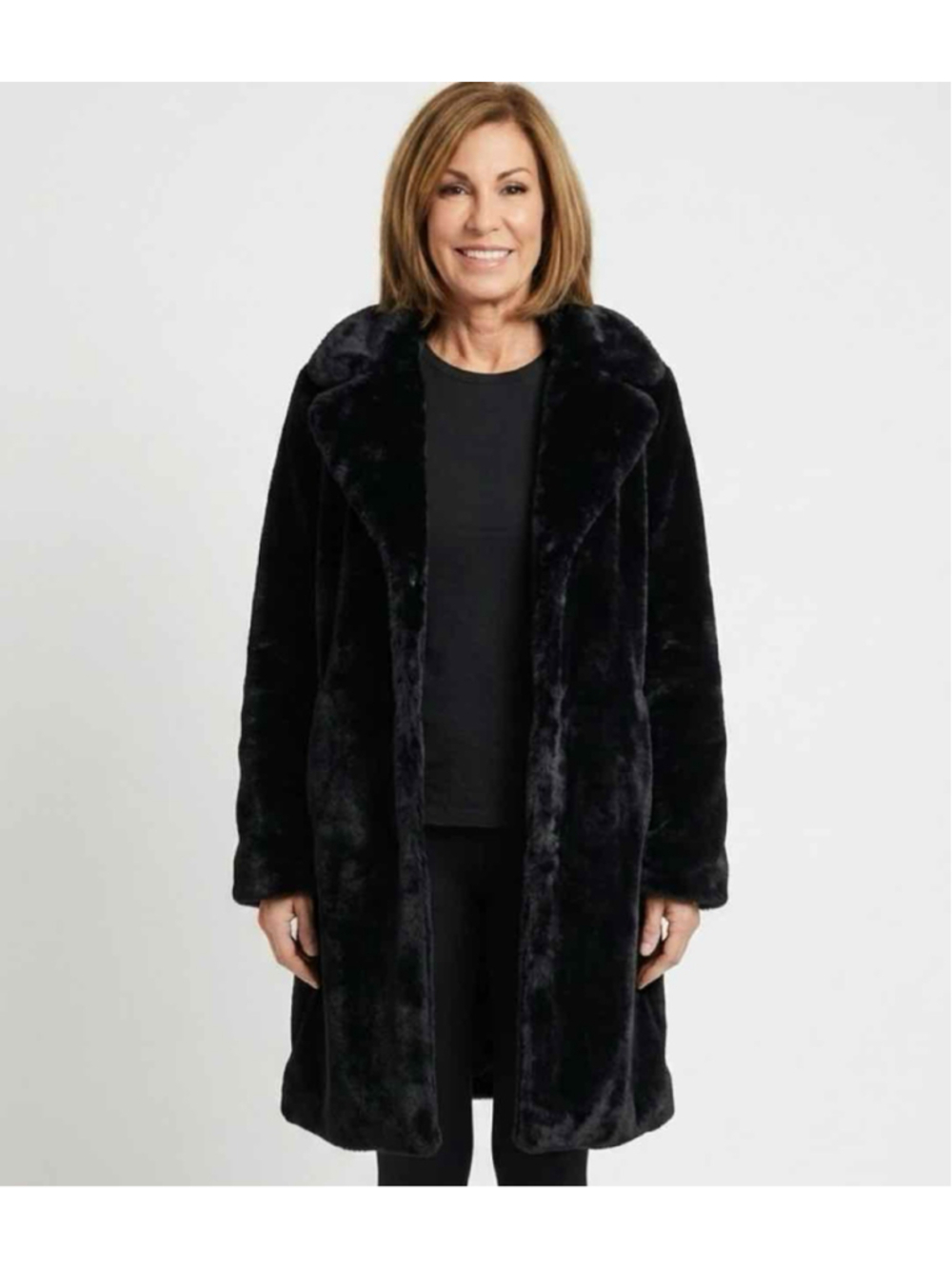 Aqua Bloomingdale's Black Faux Fur Notch Collar Mid Length Coat 67157 Medium NWT